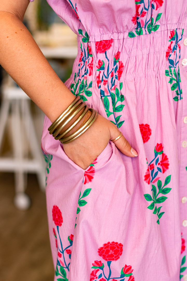 LAVENDER FLORAL SMOCKED WAIST MIDI DRESS