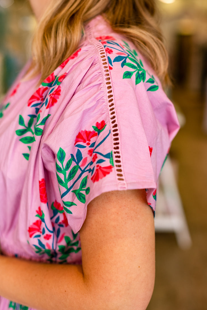 LAVENDER FLORAL SMOCKED WAIST MIDI DRESS
