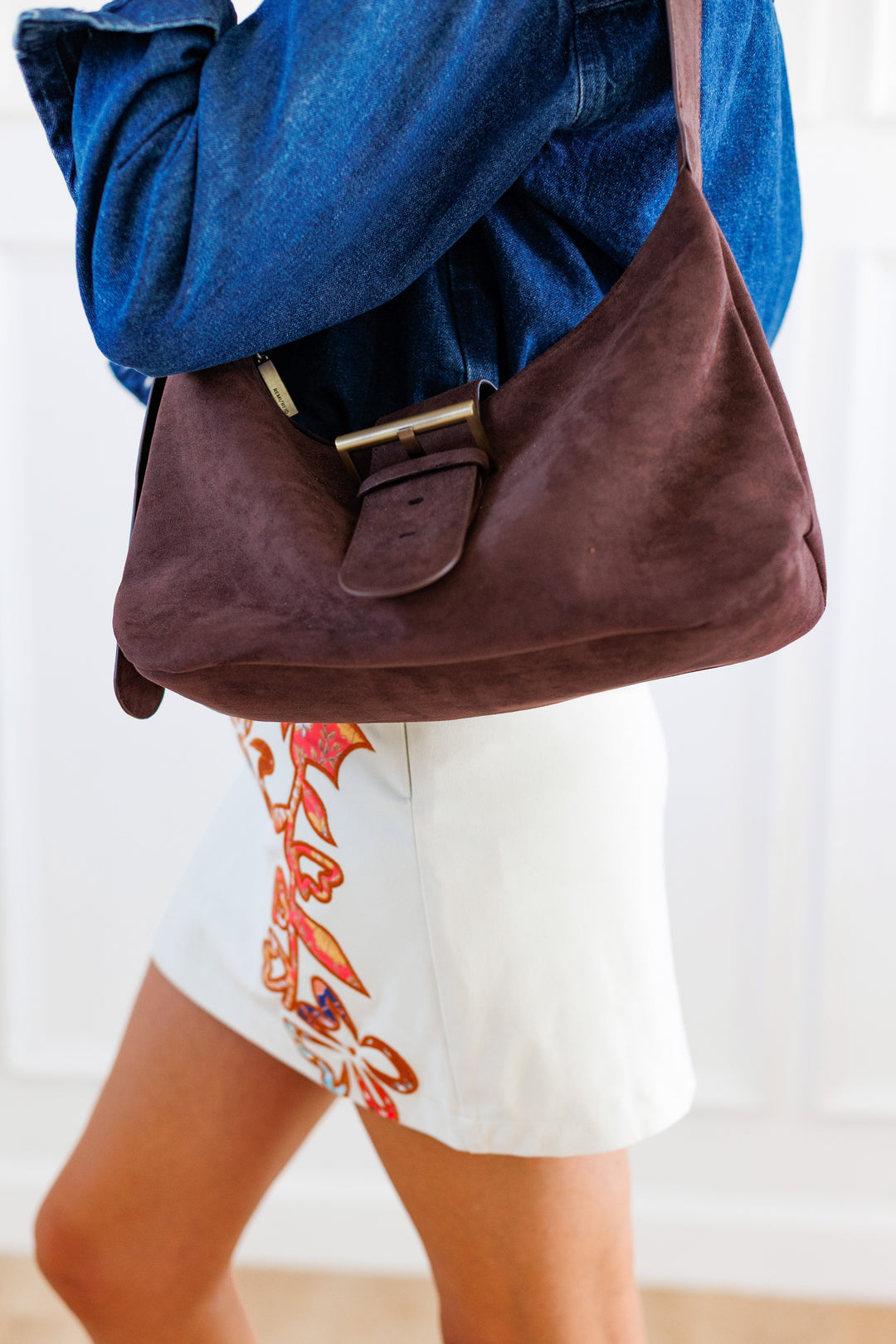 CHOCOLATE SUEDE SHOULDER BAG