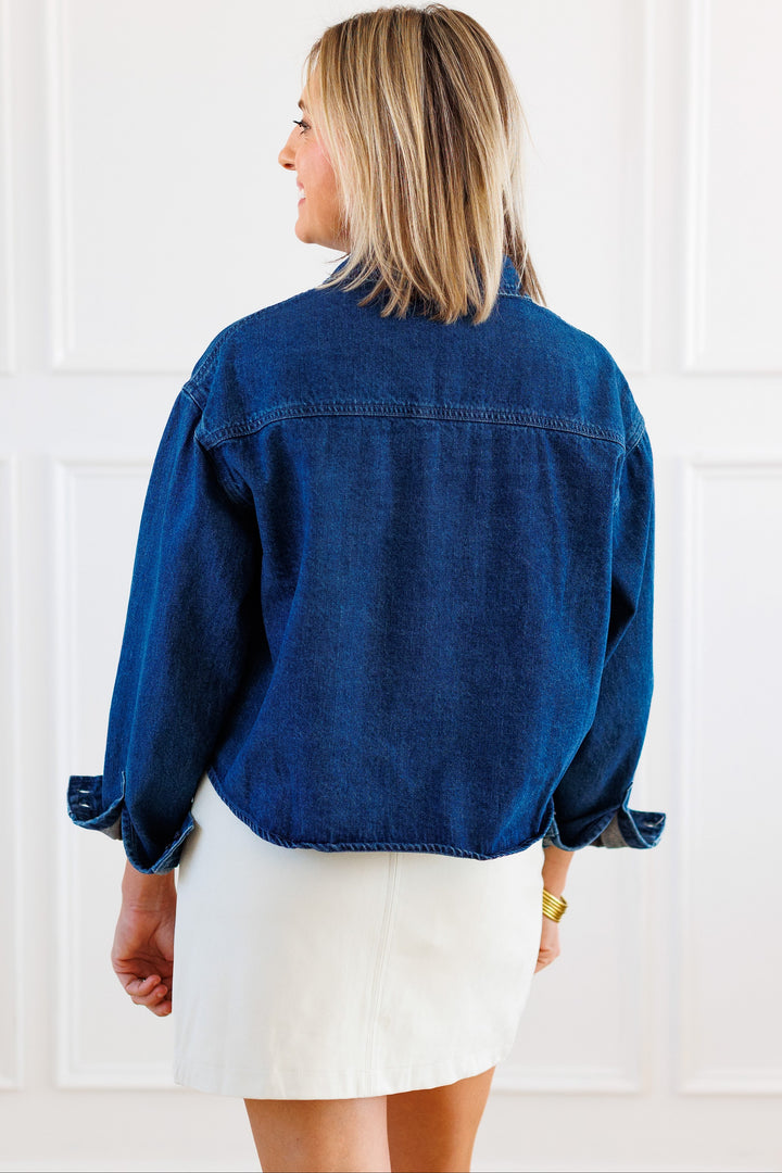 RISEN: OVERSIZED CROP DENIM SHIRT BACK VIEW