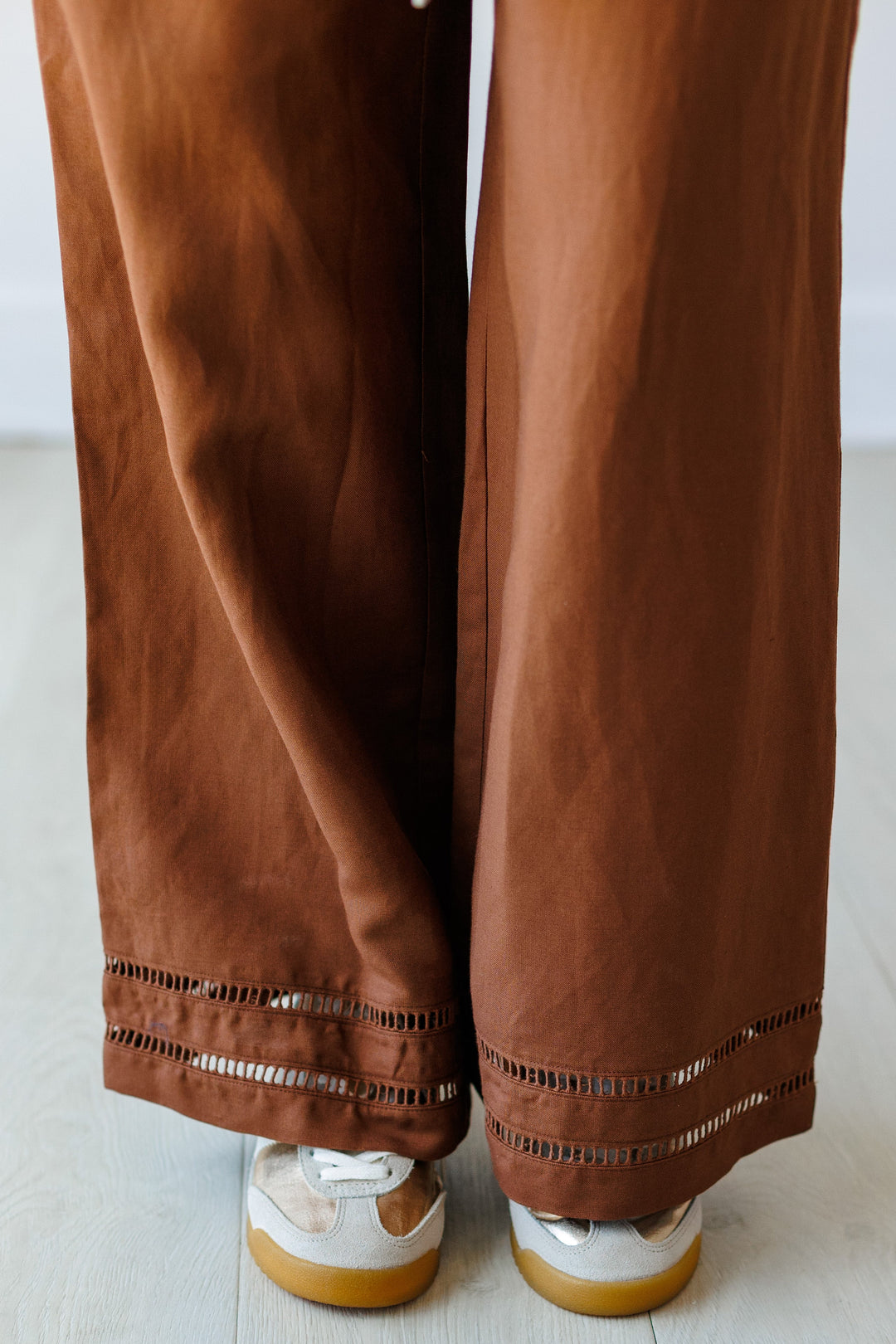 SCARF BELTED LINEN PANT- BROWN