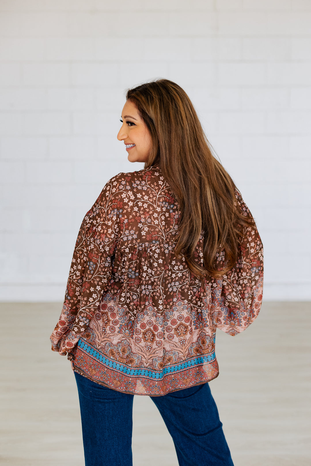 BETHANY BROWN FLORAL TIE BLOUSE