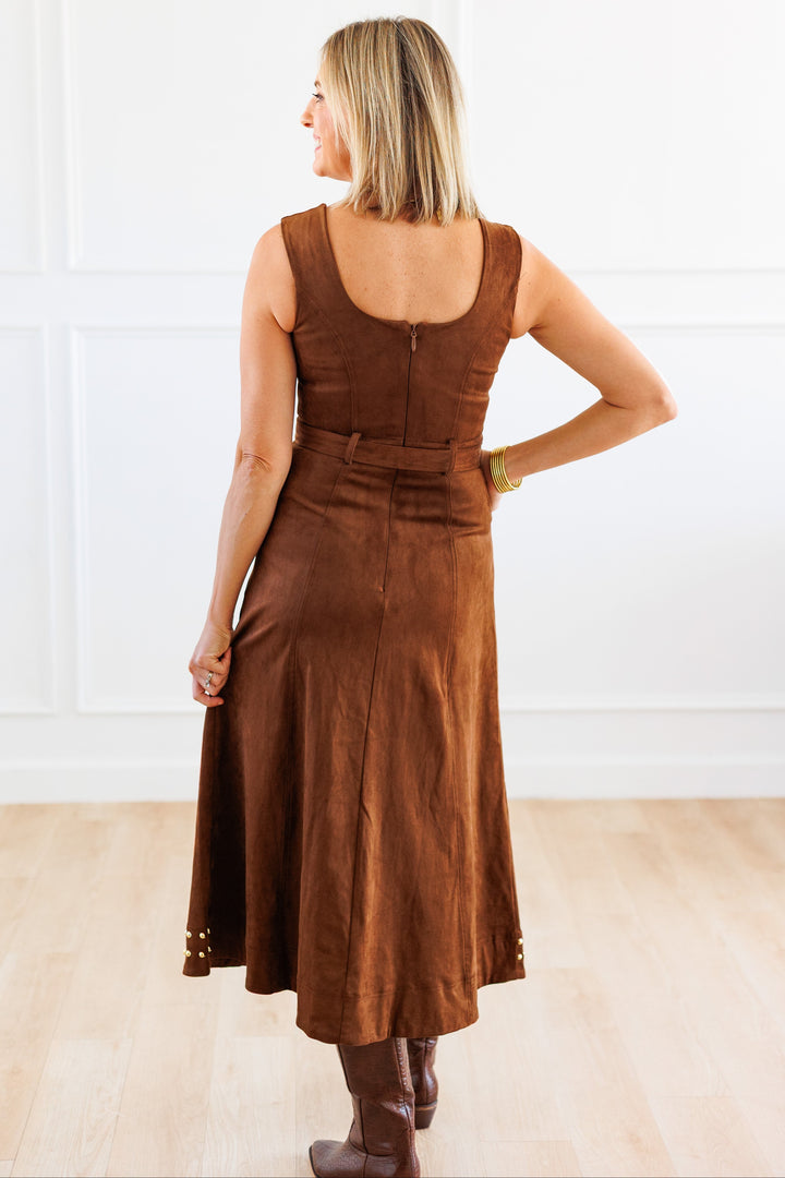 STUD DETAIL SUEDE MIDI DRESS BACK VIEW