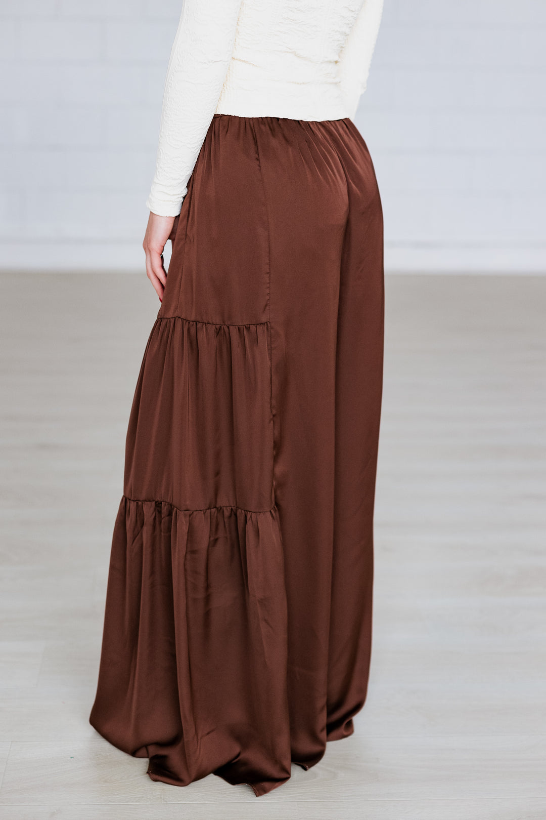 WIDE LEG SILK PANT- OAK BROWN