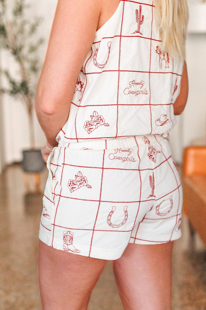HOWDY COWGIRL EMBROIDERED SHORT