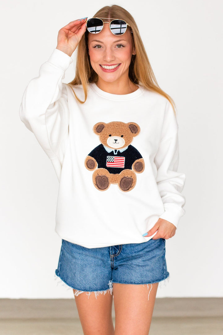 USA TEDDY BEAR APPLIQUE CREWNECK