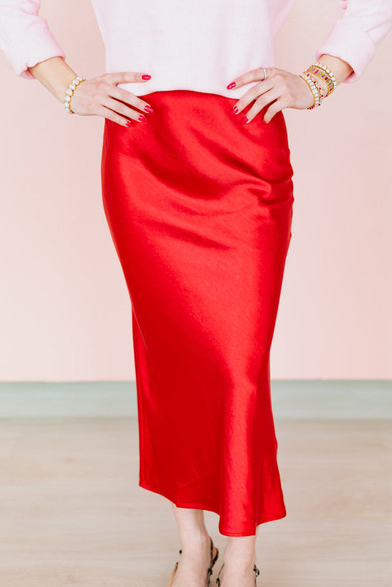 ROSIE RED SILK MAXI SKIRT