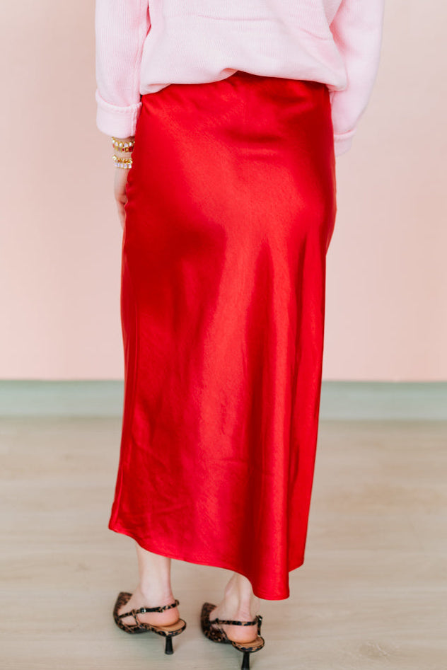 ROSIE RED SILK MAXI SKIRT