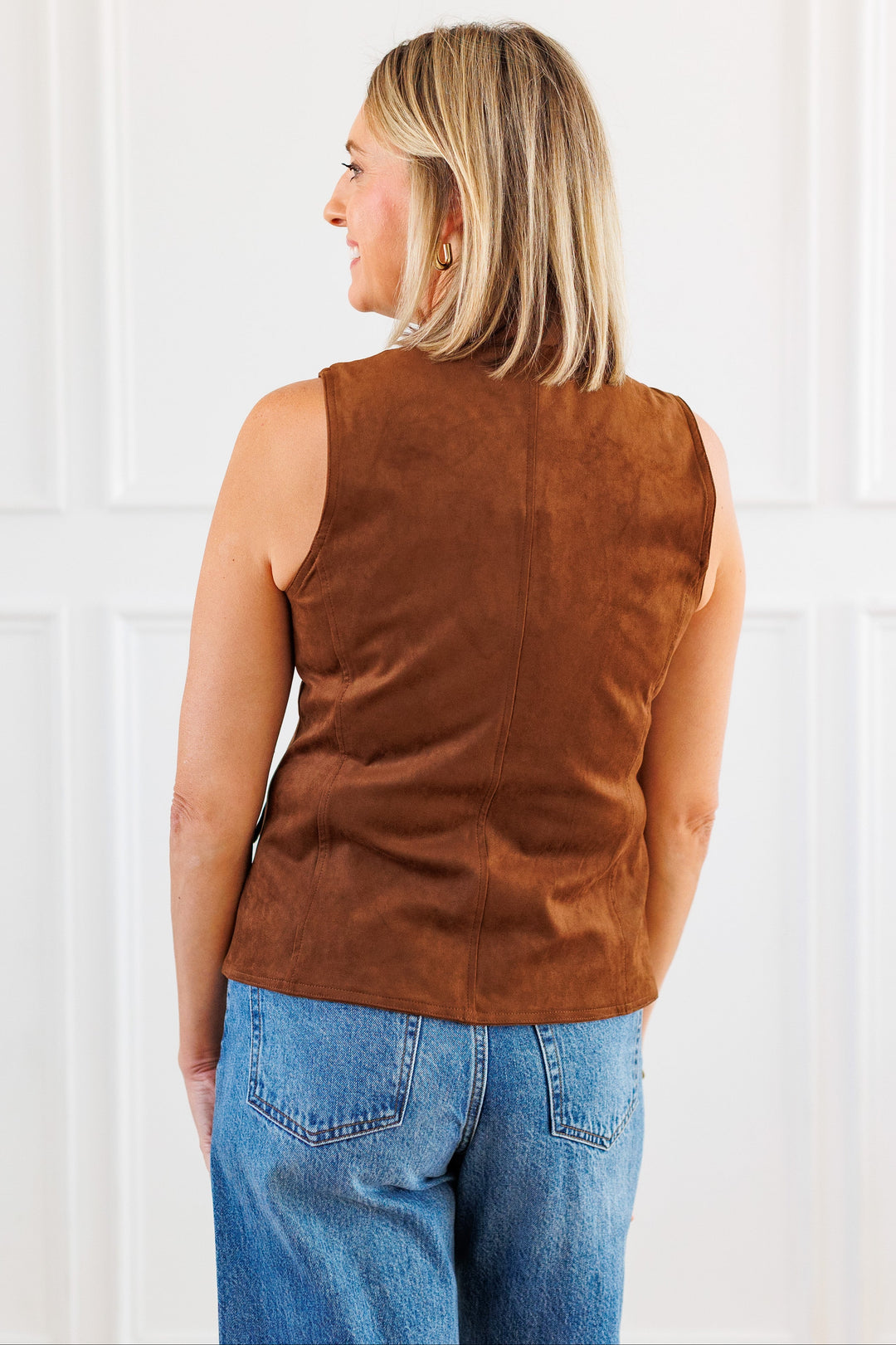 SUEDE BUTTON UP VEST BACK VIEW