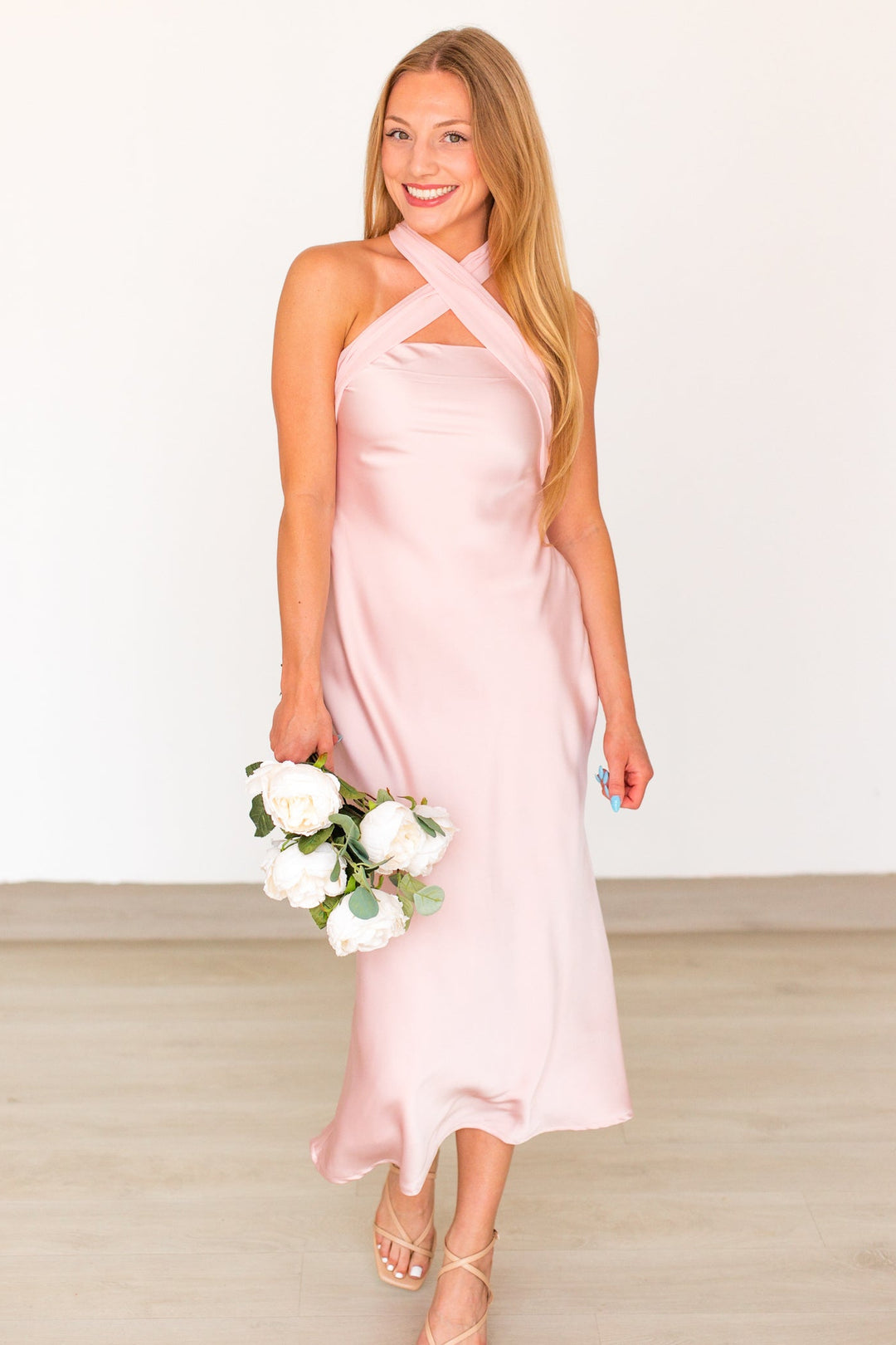 midi dress with scarf Satin Scarf Neck Sleeveless Midi Dress