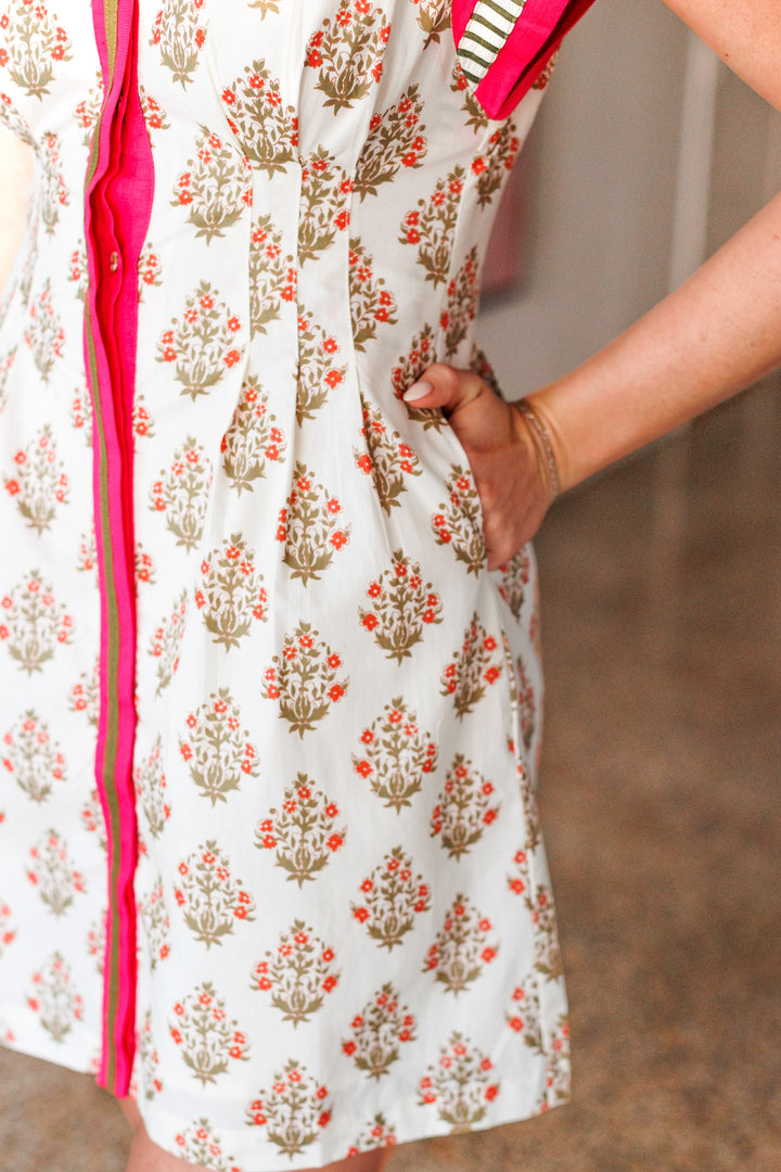 CREAM FLORAL &amp; STRIPE DRESS