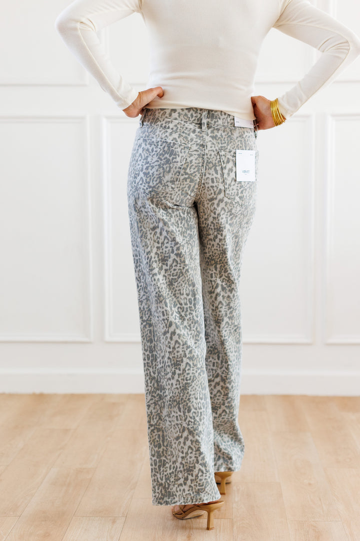 GREY LEOPARD WIDE LEG JEAN BACK VIEW