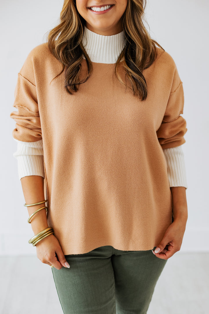 MOCHA CREAM CONTRAST RIB SWEATER