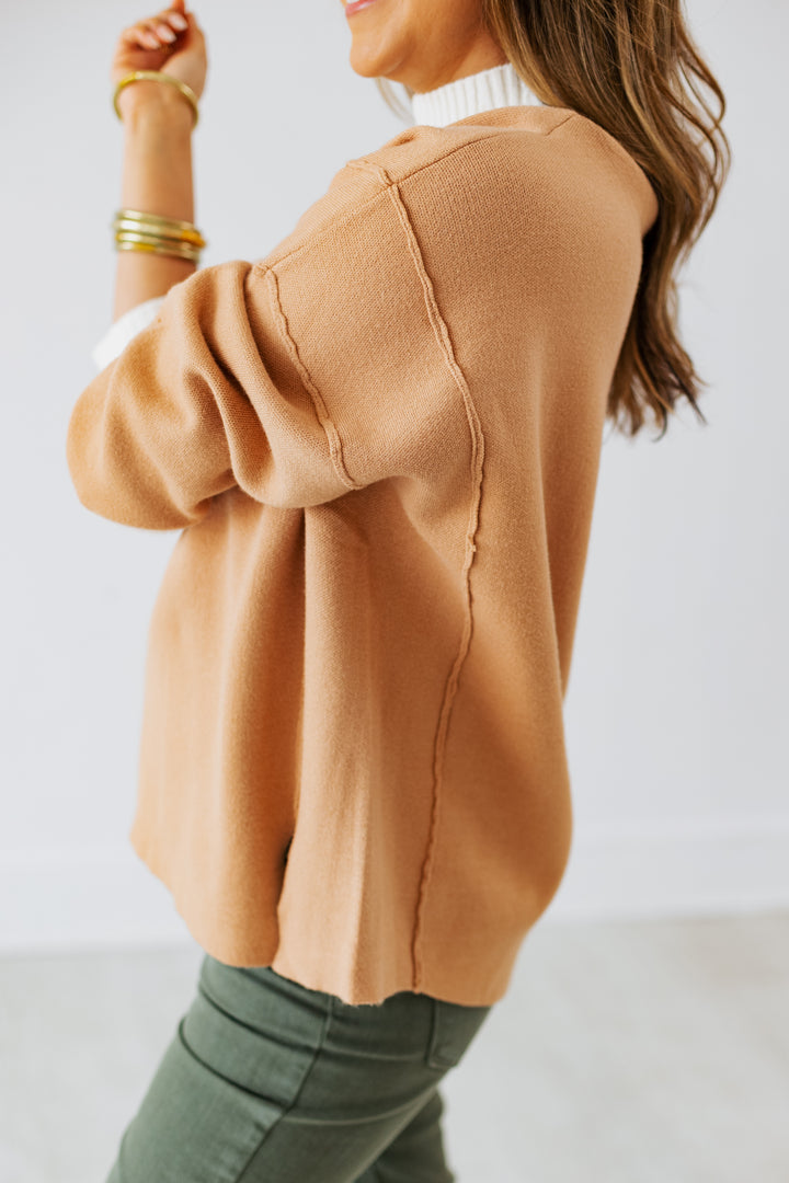 MOCHA CREAM CONTRAST RIB SWEATER