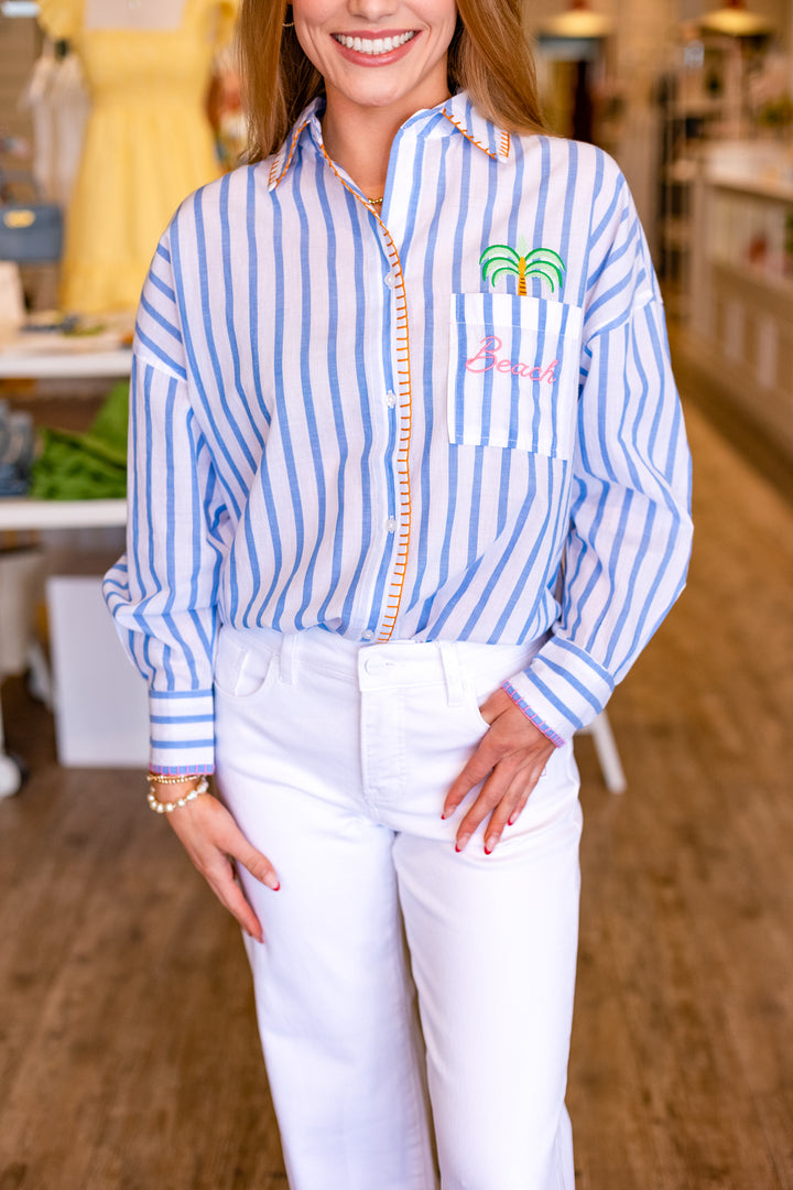 LONGSLEEVE BEACH STRIPED BUTTON-UP