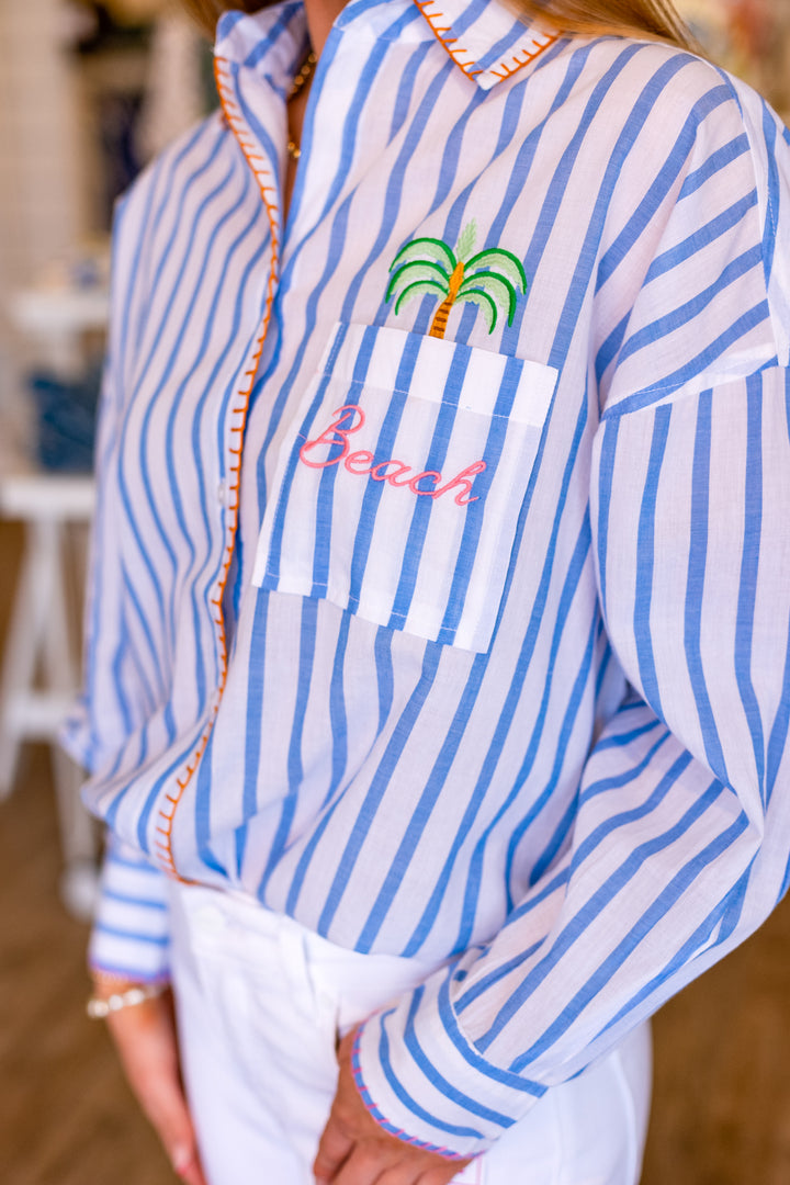 LONGSLEEVE BEACH STRIPED BUTTON-UP
