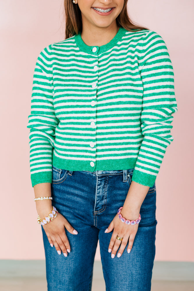 KELLY GREEN STRIPED CARDIGAN