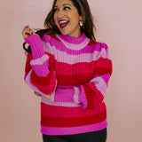 Shades of Pink Stripe Puff Sleeve Sweater