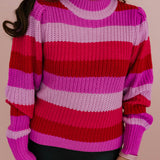 Shades of Pink Stripe Puff Sleeve Sweater