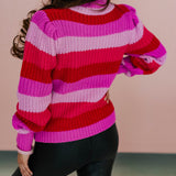 Shades of Pink Stripe Puff Sleeve Sweater