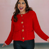 Red Olivia Chunky Knit Cardigan