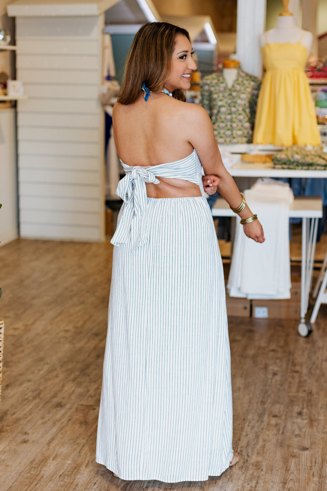 LINEN STRIPE MAXI DRESS