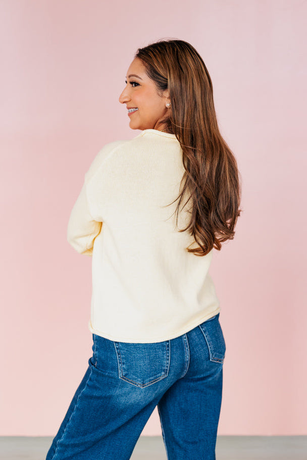 ELISA BUTTON UP SWEATER TOP- BUTTER YELLOW