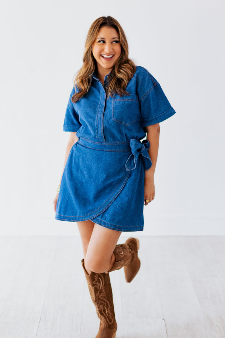 DELILAH DENIM WRAP DRESS