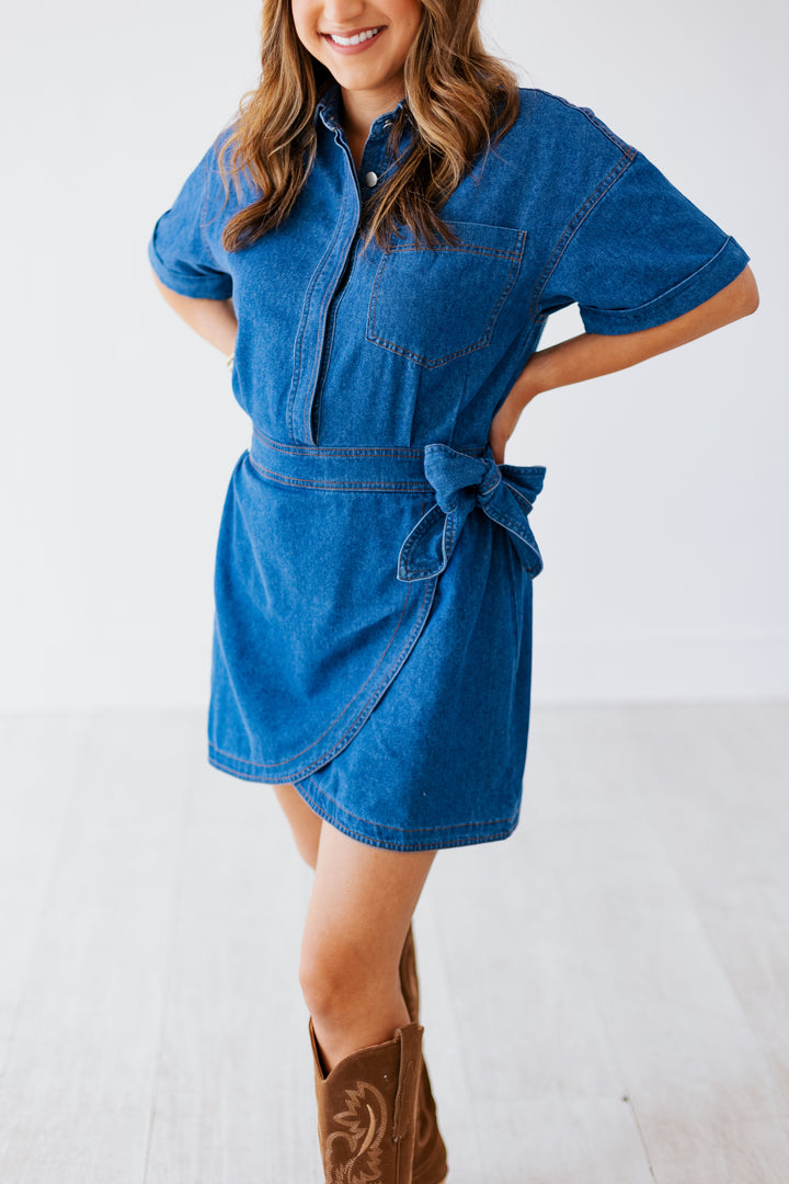 DELILAH DENIM WRAP DRESS