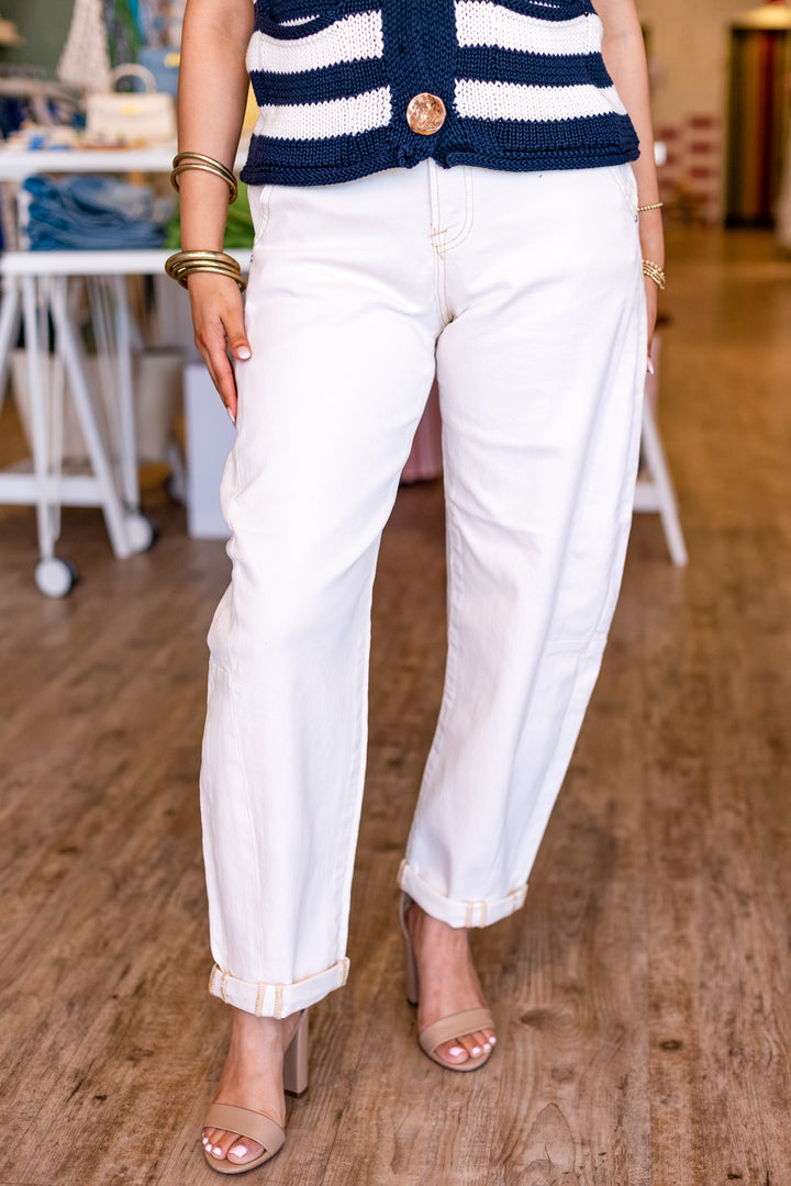 RISEN: MIDRISE BARREL JEAN- IVORY