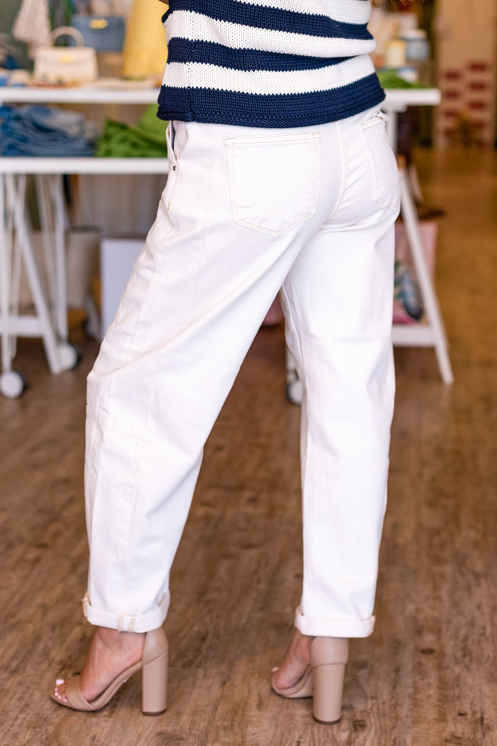 RISEN: MIDRISE BARREL JEAN- IVORY