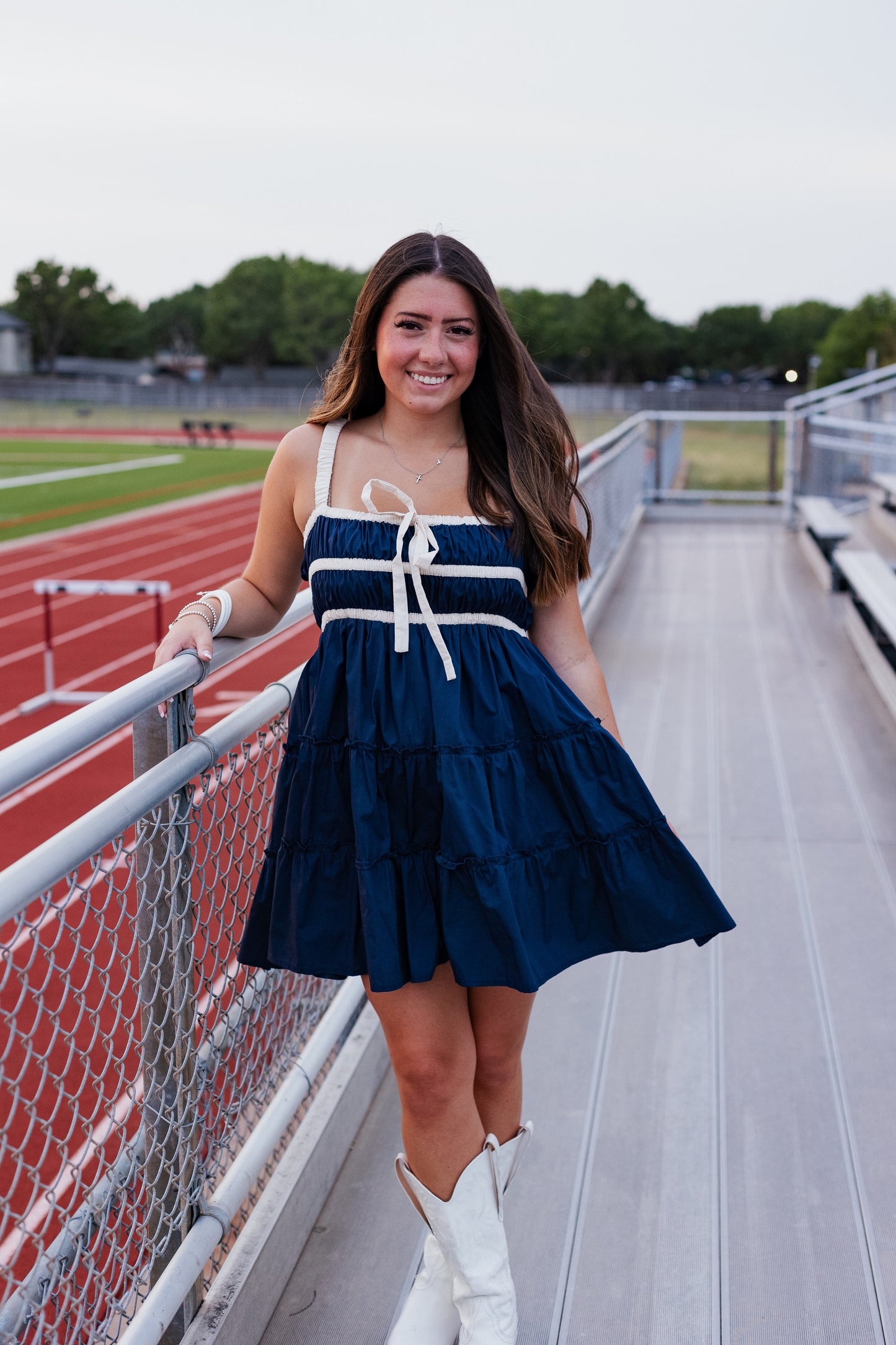 NAVY TRIM MINI DRESS