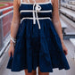 NAVY TRIM MINI DRESS