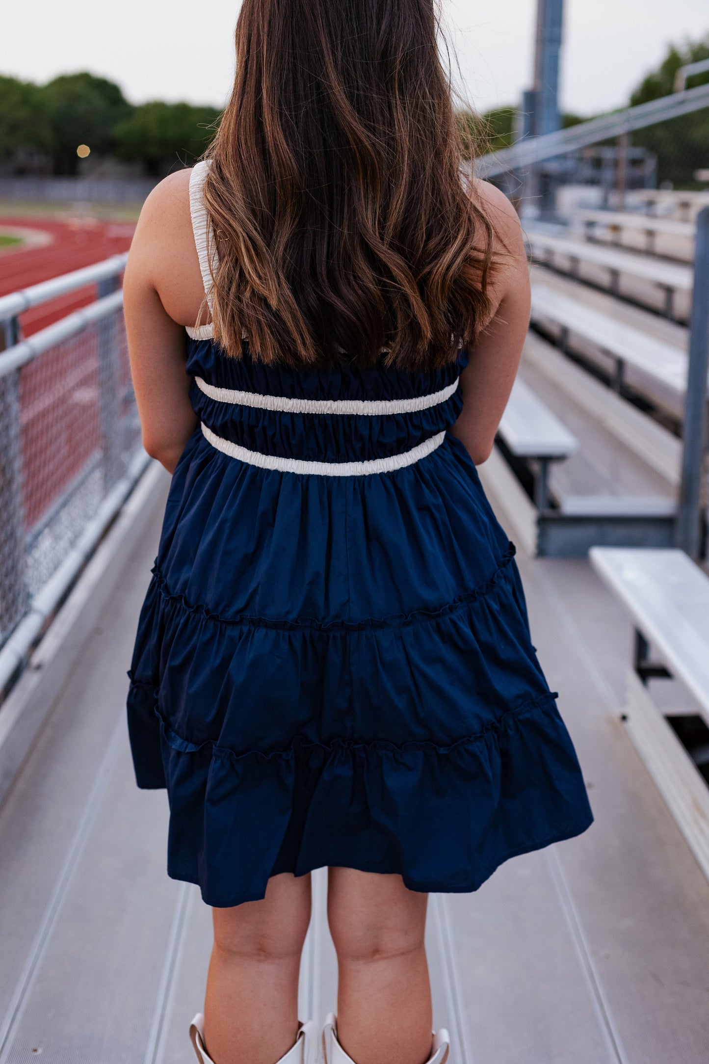 NAVY TRIM MINI DRESS