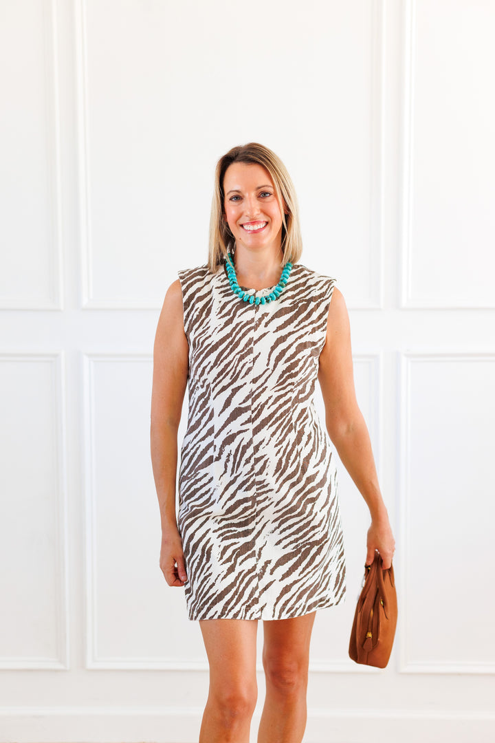 ZEBRA PRINT STRETCH DENIM DRESS
