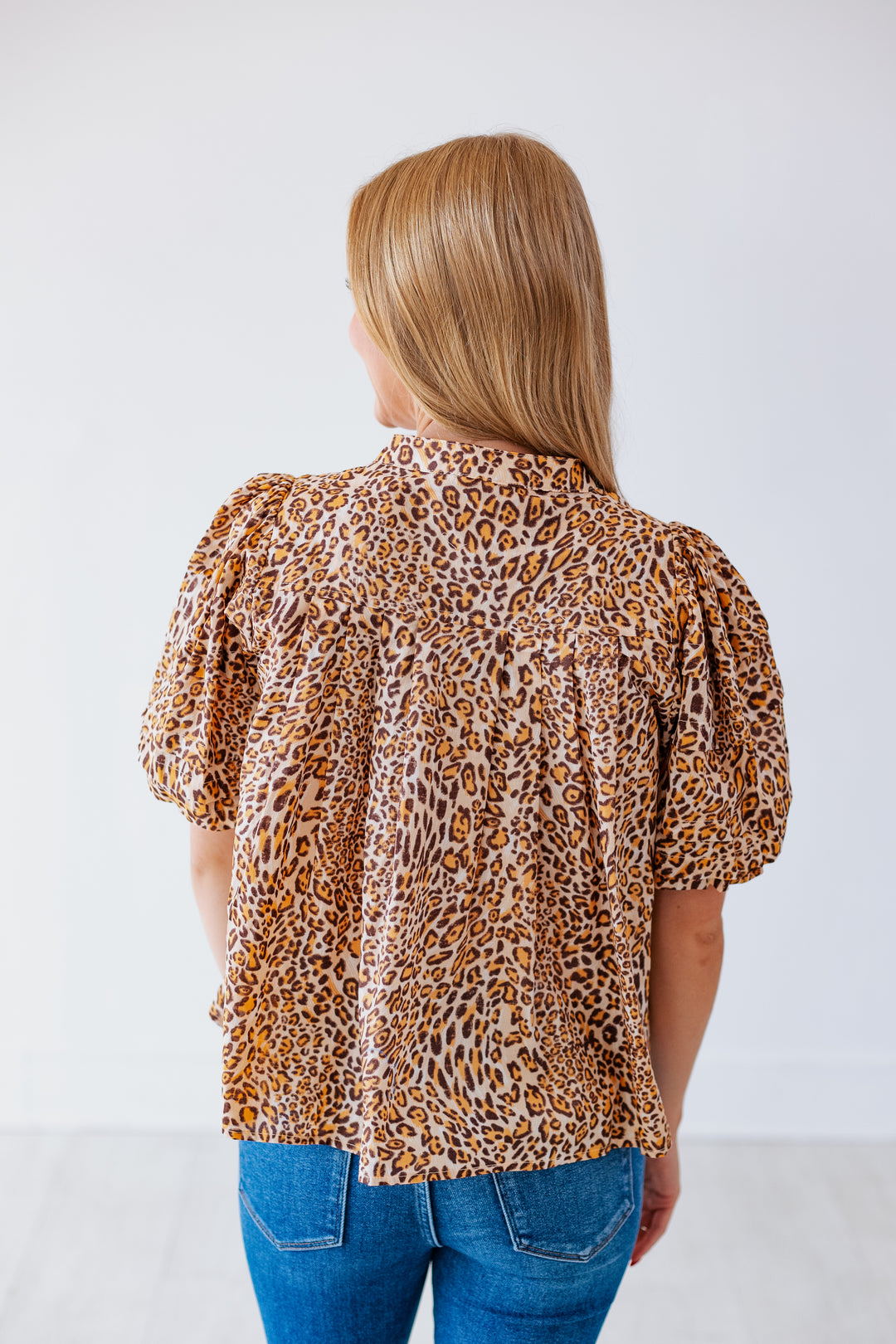 LEONA LEOPARD BUBBLE SLEEVE BLOUSE