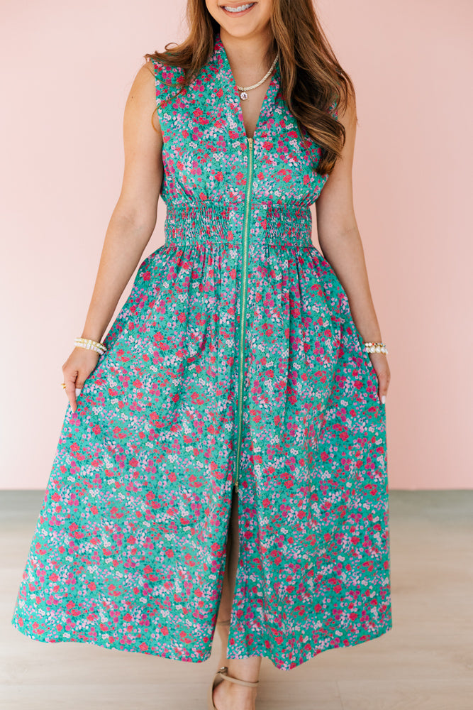 FLOWER GARDEN ZIP UP MAXI DRESS