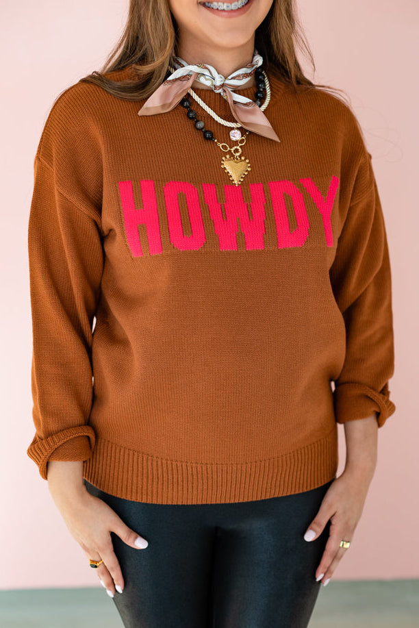 CARAMEL HOWDY! KNIT SWEATER