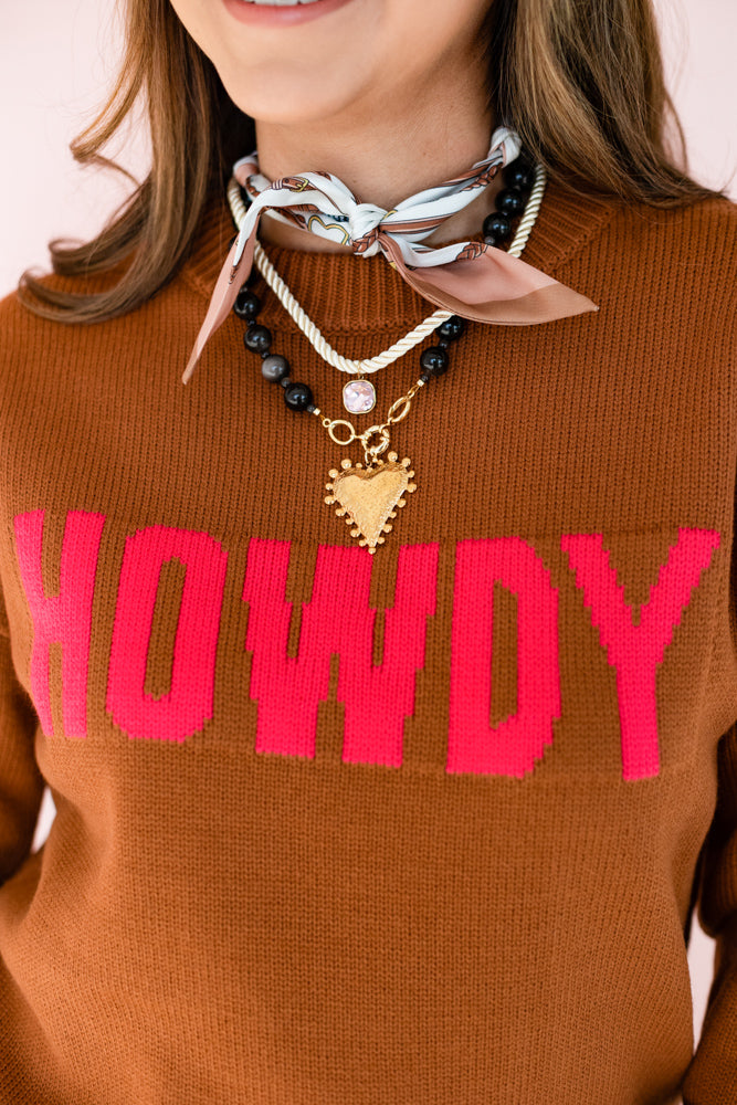 CARAMEL HOWDY! KNIT SWEATER