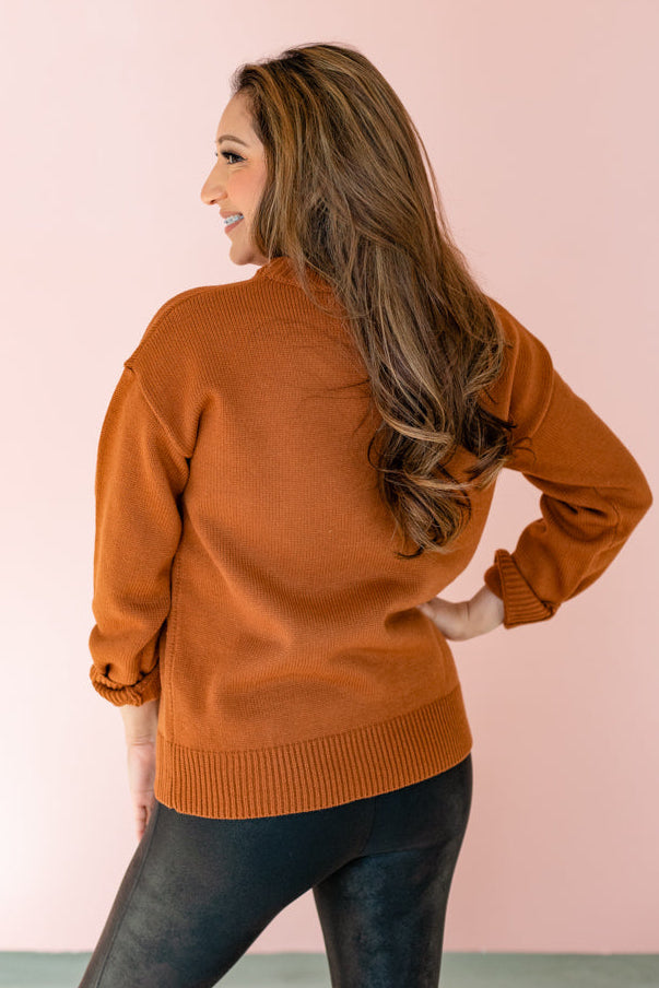 CARAMEL HOWDY! KNIT SWEATER