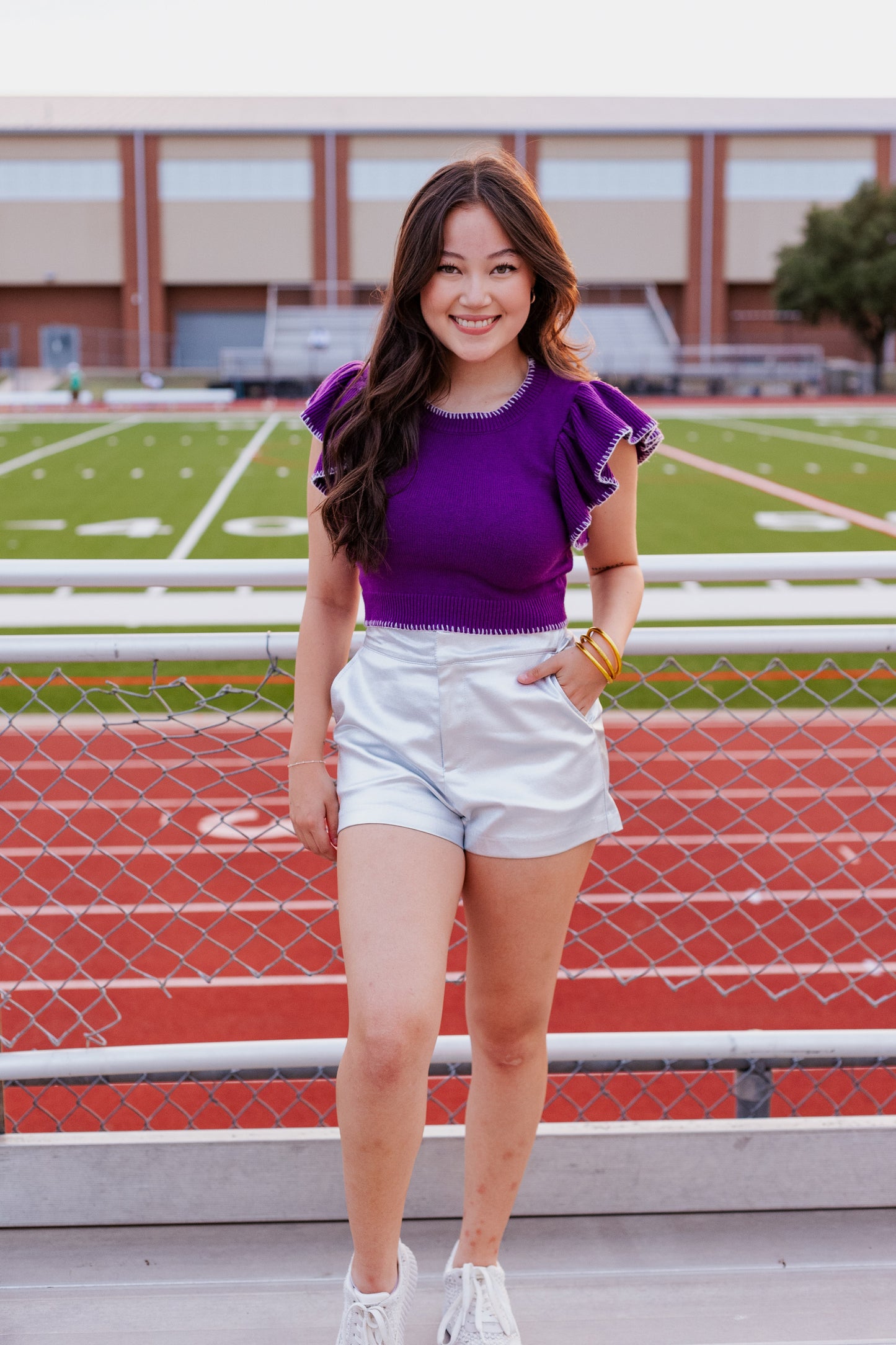 DOUBLE RUFFLE SWEATER / PURPLE