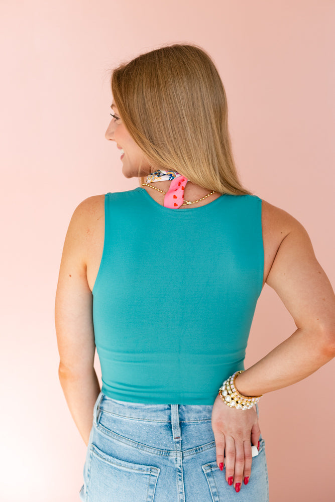 NIKIBIKI: SMOOTH SQUARE NECK TOP- DUSTY TEAL