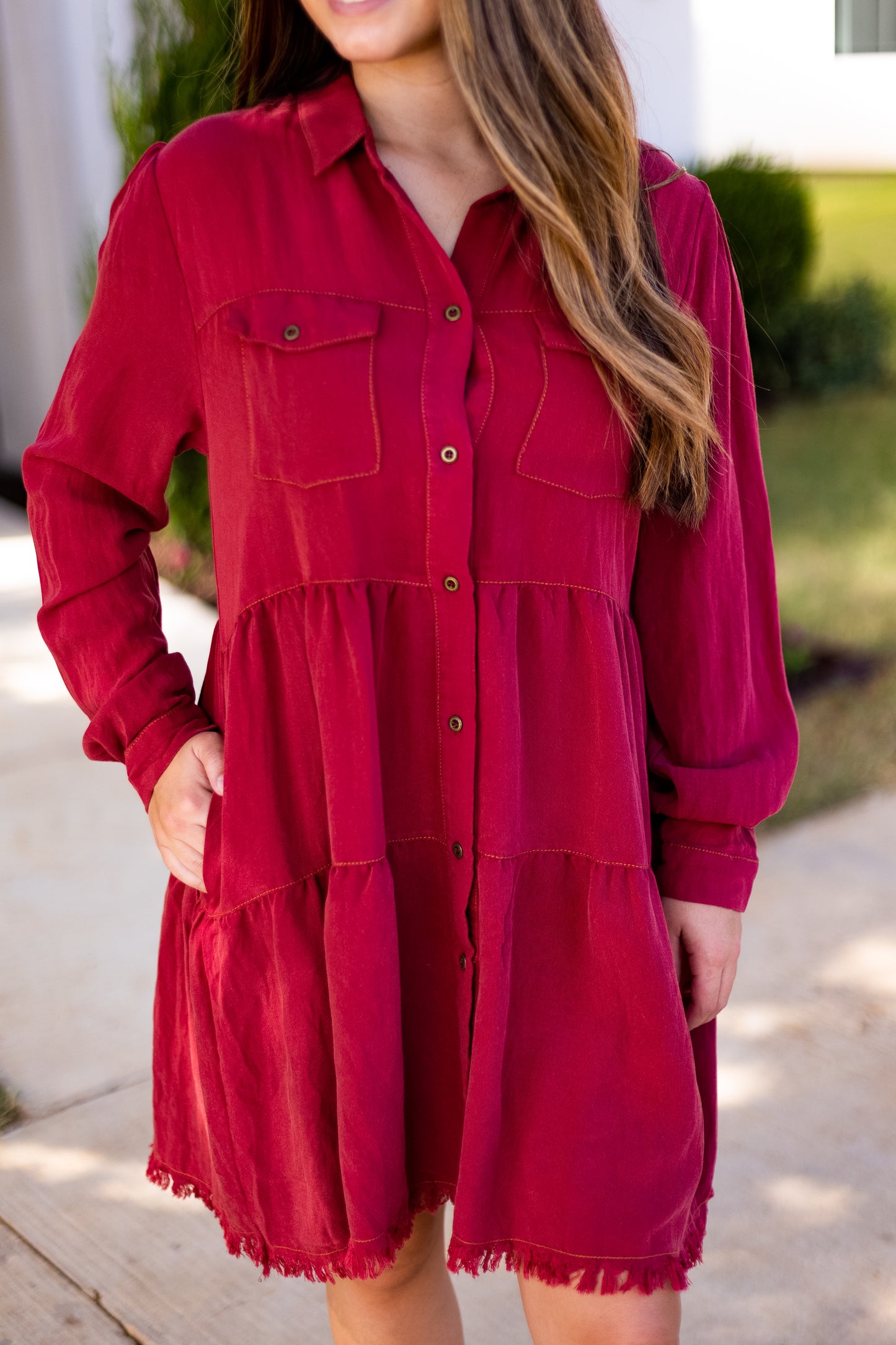 CHERRY PICKING WASHED BUTTON UP DRESS