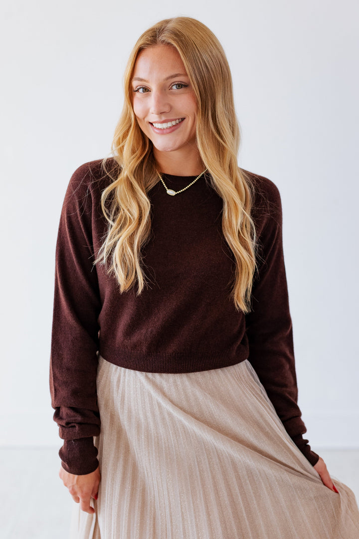 CHOCOLATE BROWN CROPPED SWEATER