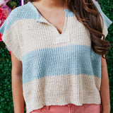 FRESH MINT STRIPE SLEEVELESS SWEATER