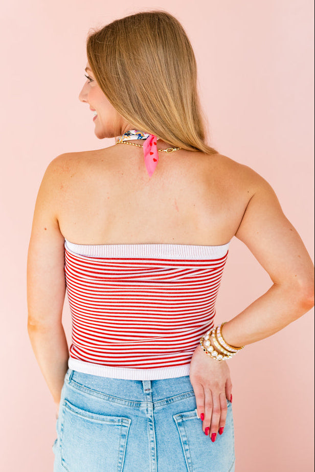 NIKIBIKI: MODAL STRIPED TUBE TOP- RED
