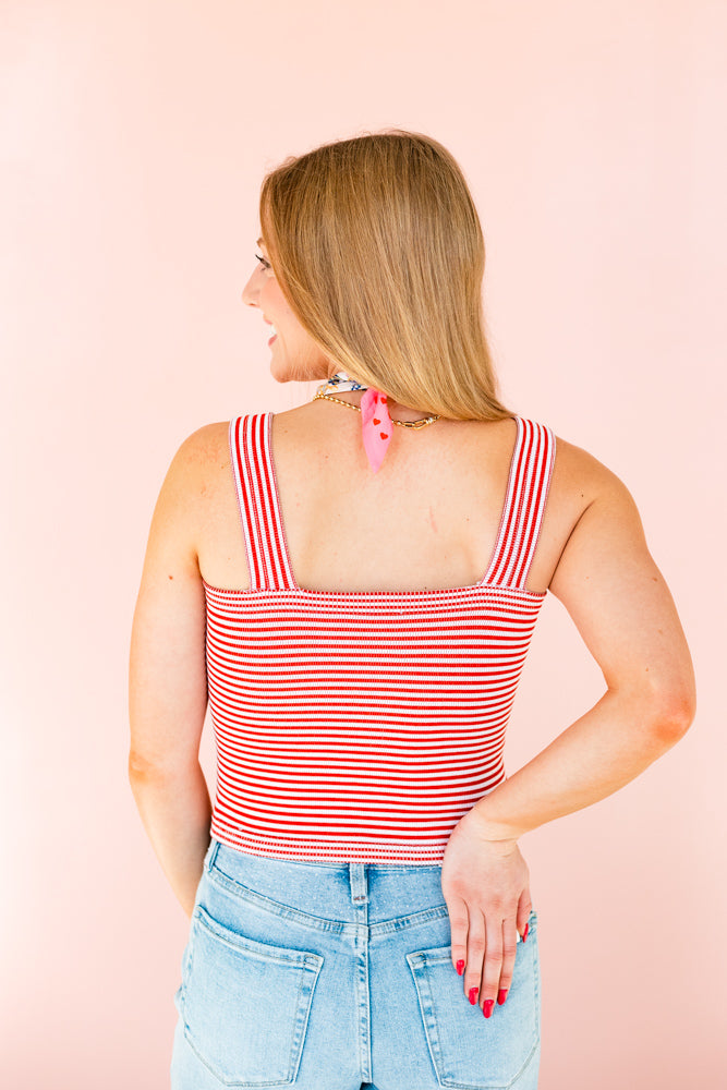 NIKIBIKI: MODAL STRIPED SQUARE CROP TOP- RED