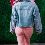 GIRLY GIRL PEARL EMBROIDERED DENIM JACKET