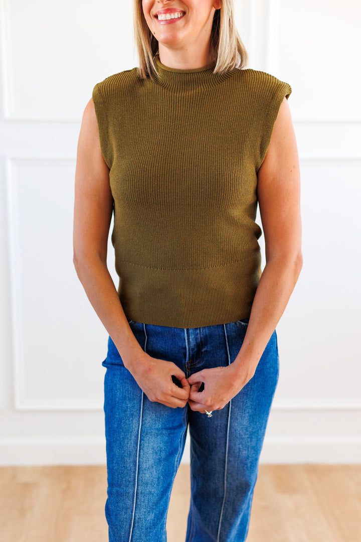 OLIVE POWER SHOULDER TOP