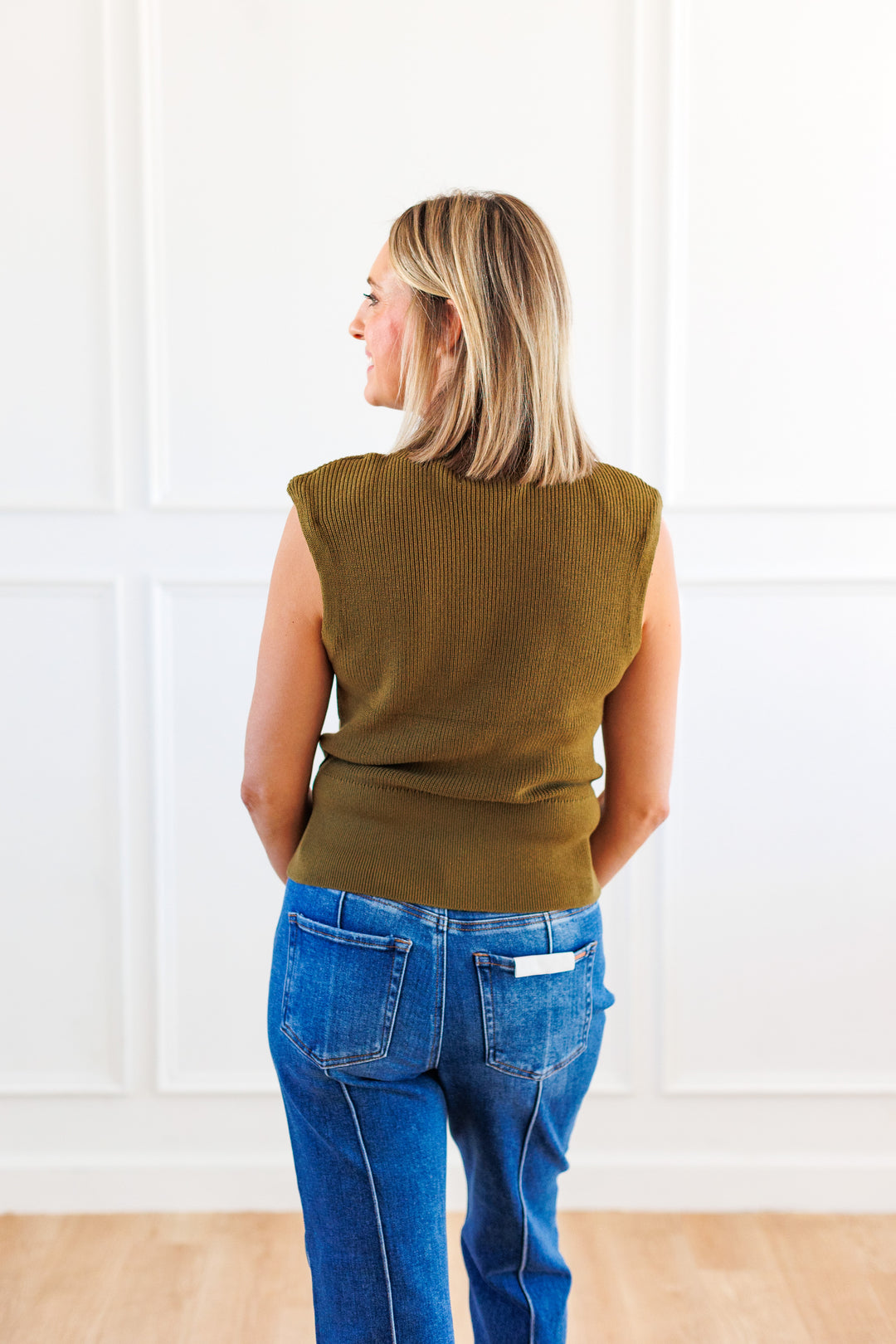 OLIVE POWER SHOULDER TOP